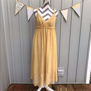 Michael Michael Kors Empire Waist Mesh Tulle Dress Mustard Yellow